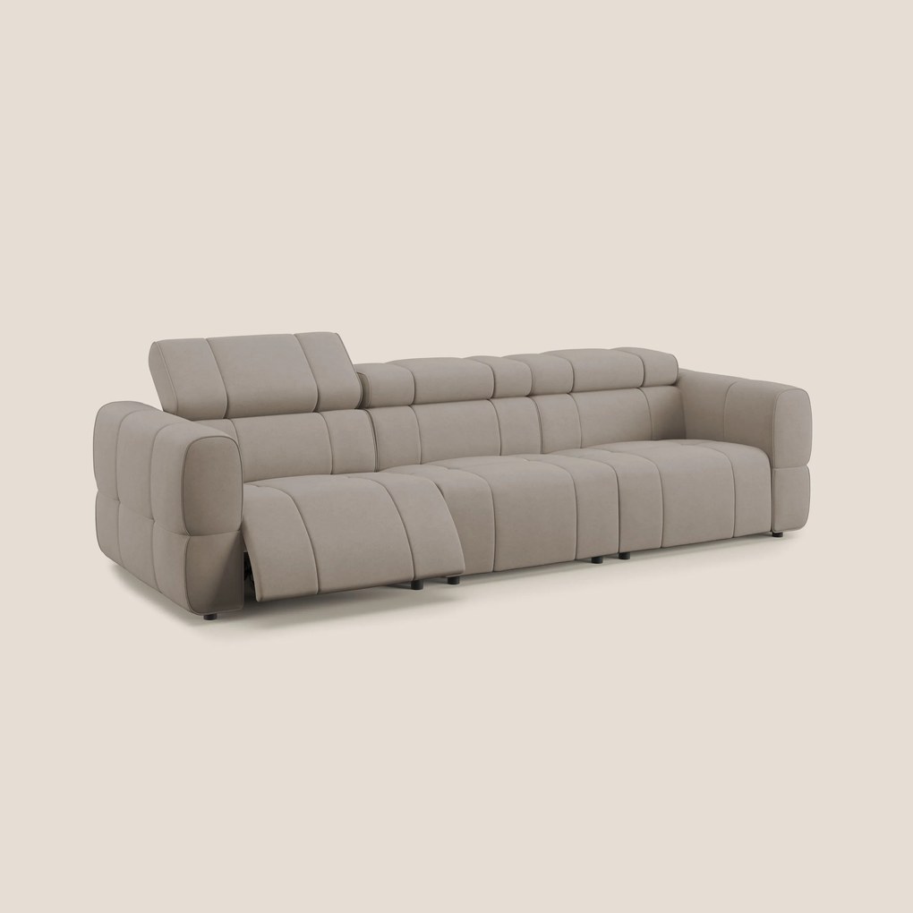 Giotto Divano modulare a 3 sedute con opzione relax elettrico in microfibra effetto velluto impermeabile T09 tortora