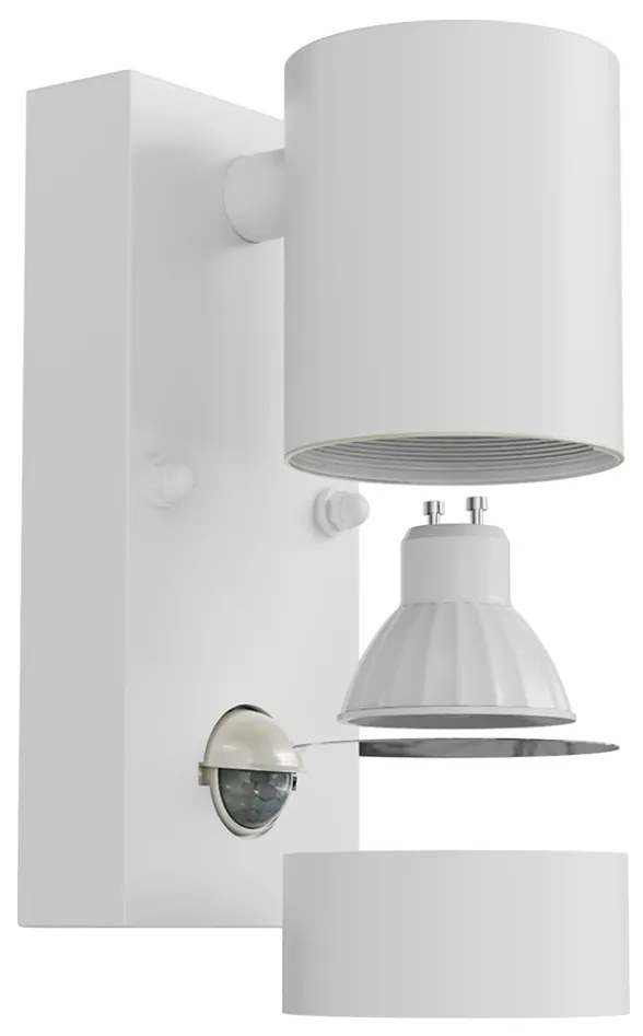 Applique cilindrica da Esterno IP65 GU10 con sensore Movimento - Bianca