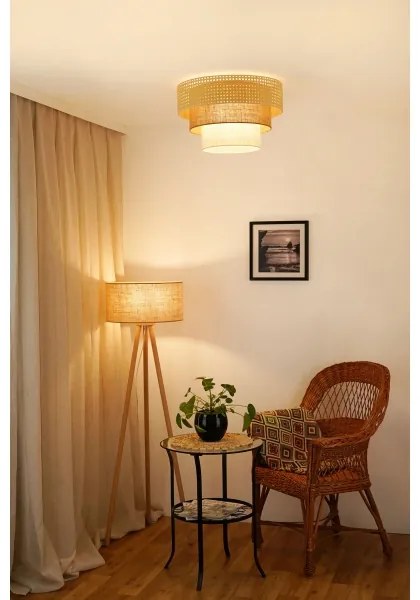 Brilagi Plafoniera CEDAR LUNETA 1xE27/15W/230V Ø45 rattan/marrone/crema