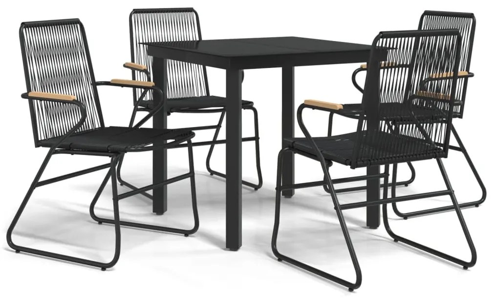 Set da pranzo da giardino 5 pz nero in rattan pvc