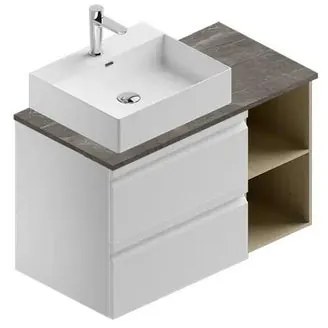Mobile da bagno sospeso sotto lavabo L 90 x H 56 x P 46 cm bianco laccato opaco, 2 cassetti VISOBATH Pull