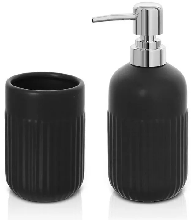 Set accessori bagno dispenser e portaspazzolini da appoggio nero in ceramica Cup