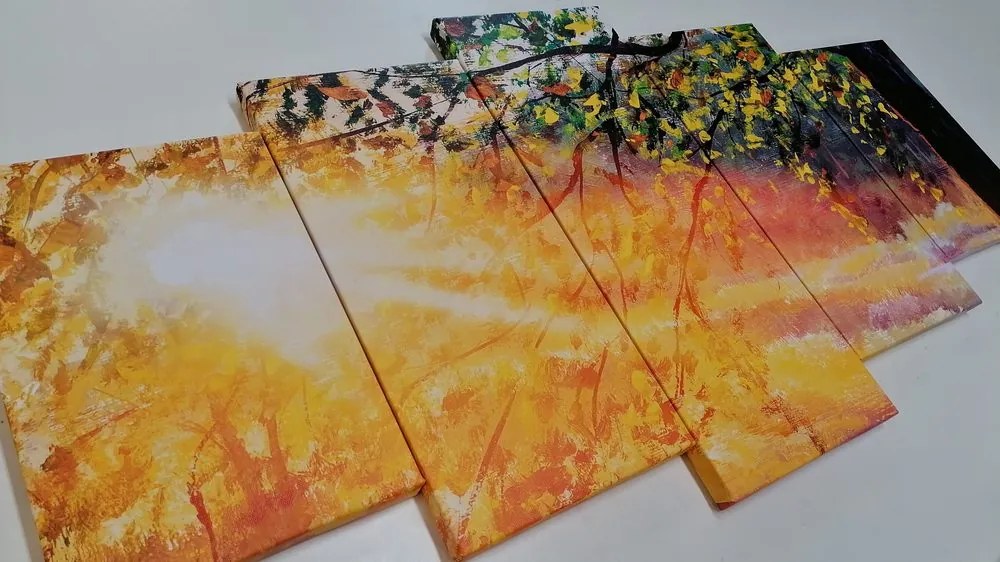 Quadri 5 pezzi – Alba nella foresta