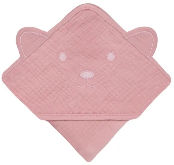 Lionelo - Asciugamano con cappuccio in mussola per bambini Rosa Baby