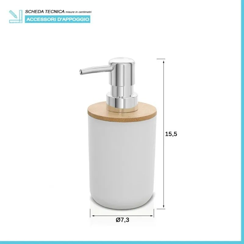 Dispenser sapone da appoggio bianco in abs e bambù Surf