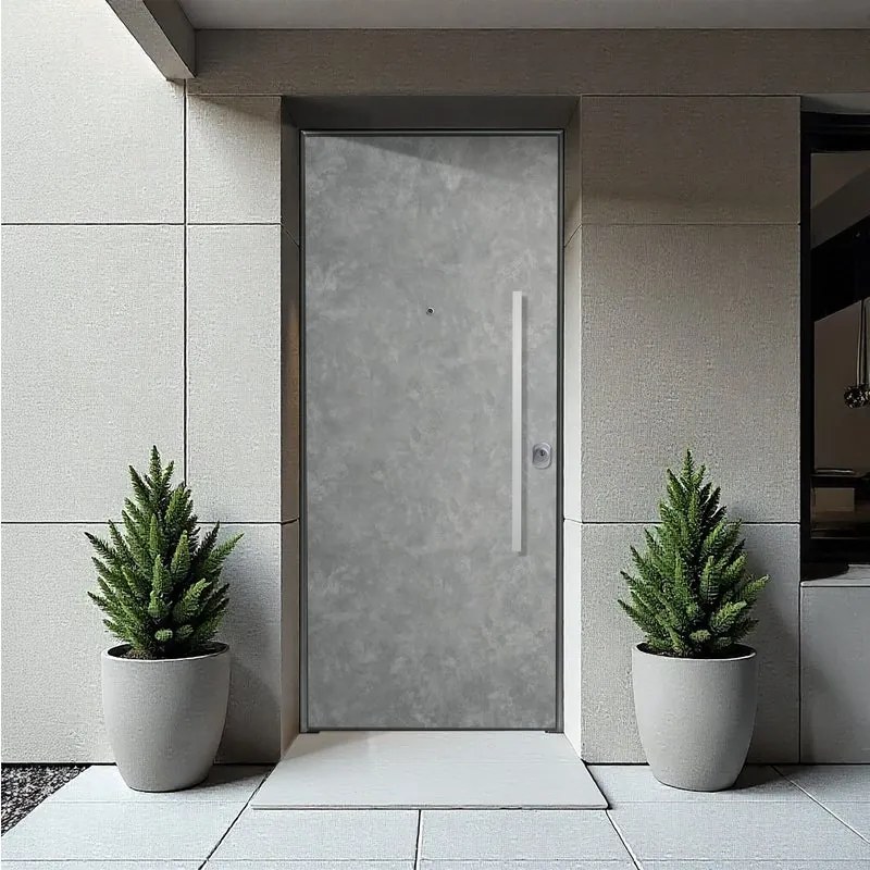 Porta blindata YALE Stone L 80 x H 210 cm in alluminio cemento chiaro/noce, apertura spingere a sinistra, falso telaio incluso