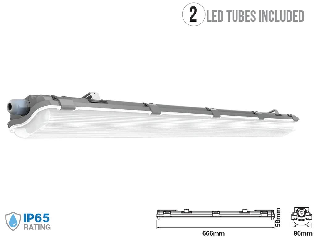 Plafoniera 60cm Con 2 Tubi Led Da 10W Inclusi Bianco Freddo 6400K IP65 Tri Proof Led Lamp Light SKU-6466