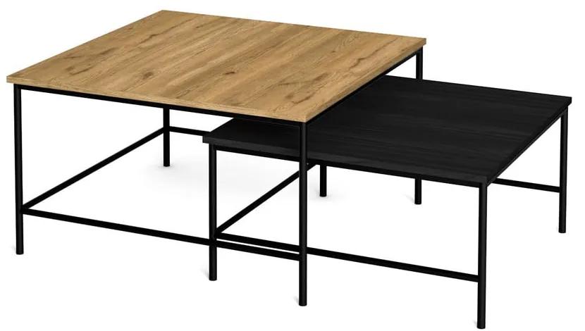 Tavolini neri/naturali con piano in rovere in set di 2 80x80 cm Fiorenza - Marckeric