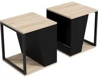 Set da 2 Tavolini da Caff 40x40x45 cm con Vano Porta Oggetti in Truciolato e Acciaio Nero e Quercia