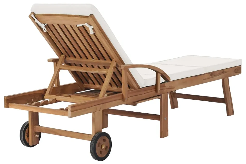 Lettini prendisole con cuscini 2 pz in legno di teak crema