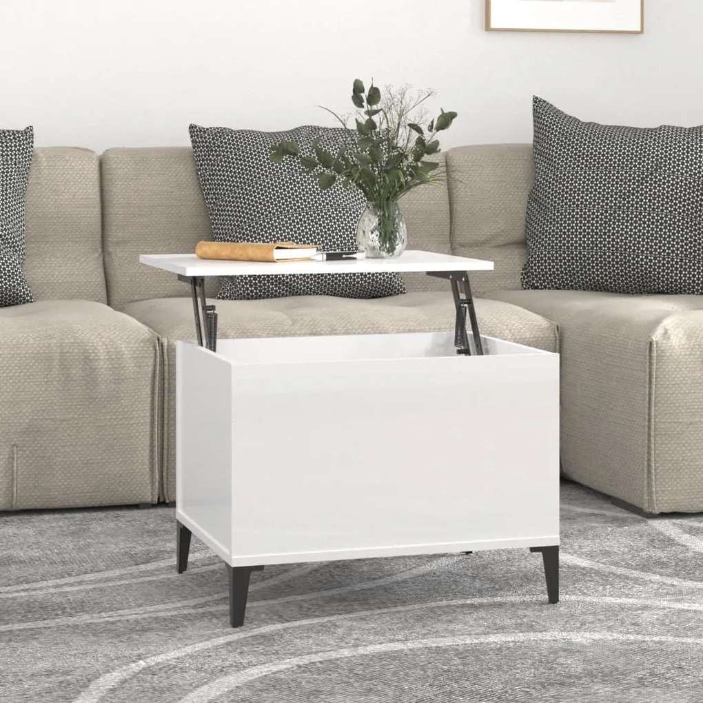 Tavolino Salotto Bianco Lucido 60x44,5x45 Cm Legno Multistrato /
