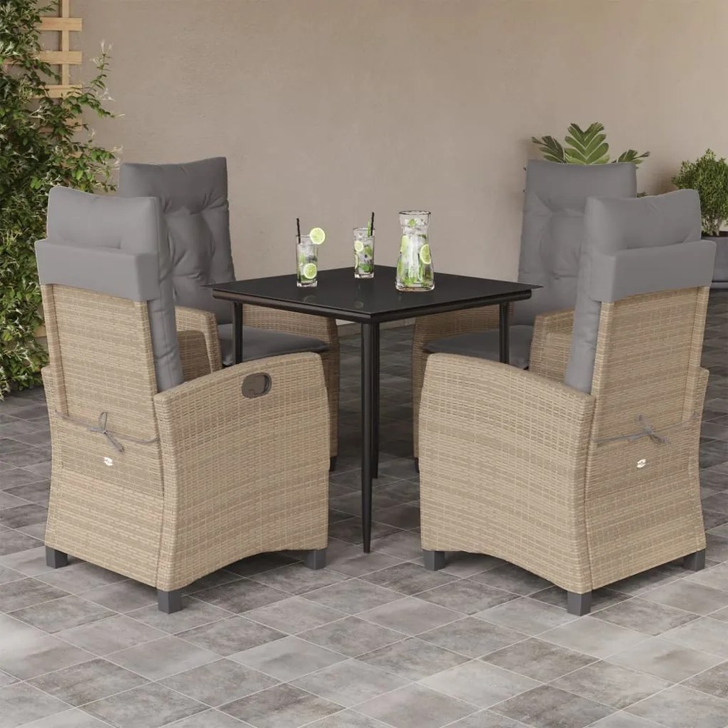Set pranzo da giardino 5 pz con cuscini beige misto polyrattan