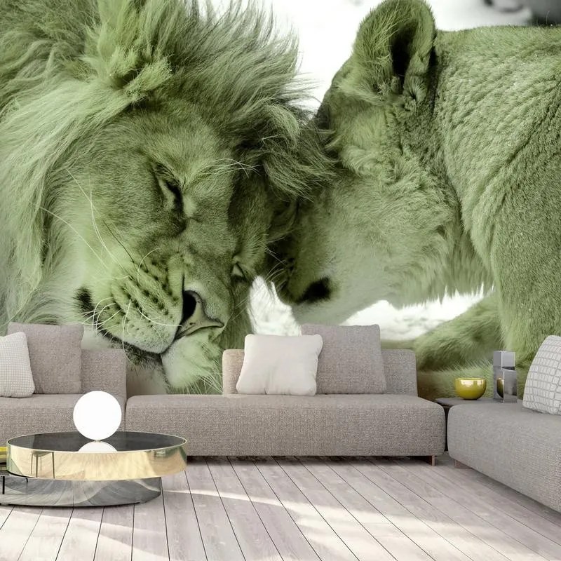 Fotomurale adesivo  Lion Tenderness (Green)  Larghezza x Altezza Home decor 392x280