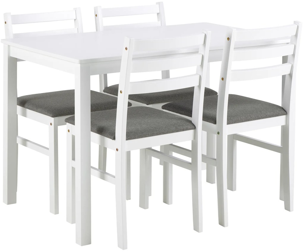 Set TORINO tavolo + 4 sedie Bianco/Grigio Chiaro (tessuto Sawana 21) – SET IN LEGNO PER CUCINA/SALA DA PRANZO