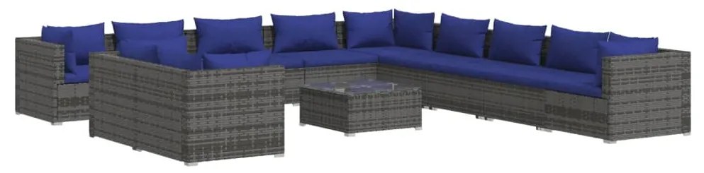 Set Divani da Giardino 12 pz con Cuscini in Polyrattan Grigio