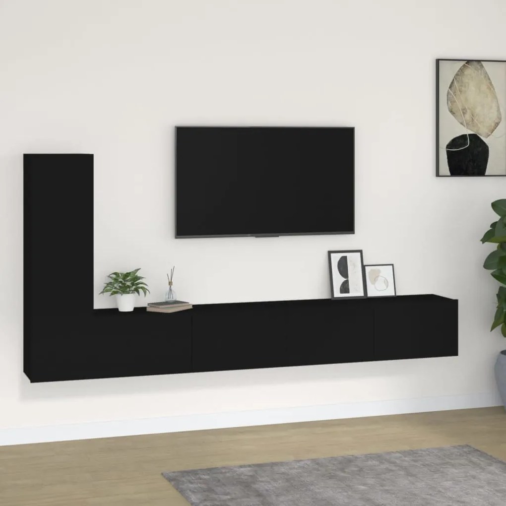 Set mobili porta tv 3 pz nero in legno multistrato