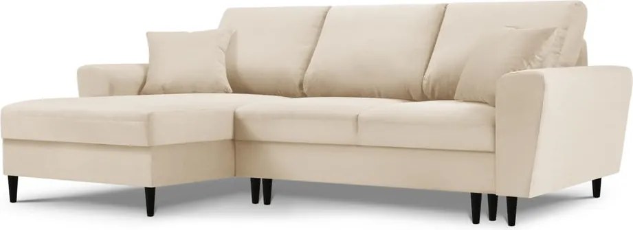 Divano angolare beige allungabile e con contenitore (con penisola a sinistra/con chaise lounge) con rivestimento in velluto a coste Kyoto – Cosmopolitan Design