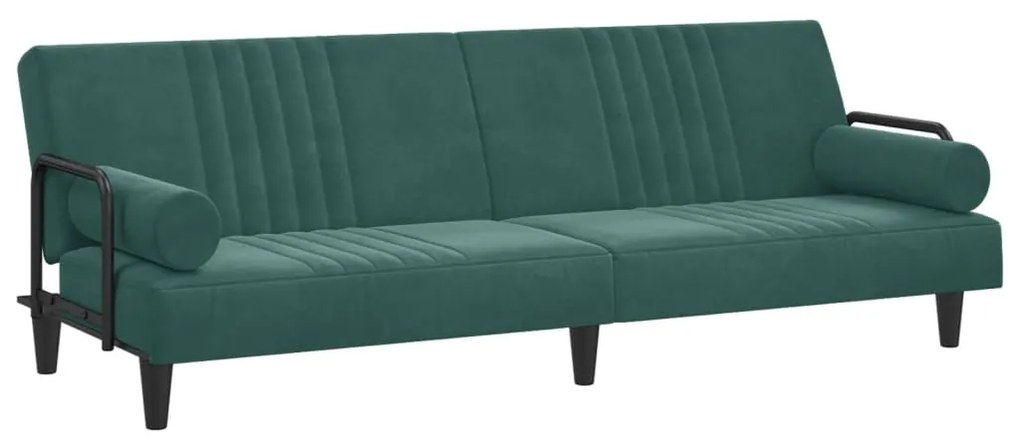 Divano letto con braccioli verde scuro in velluto