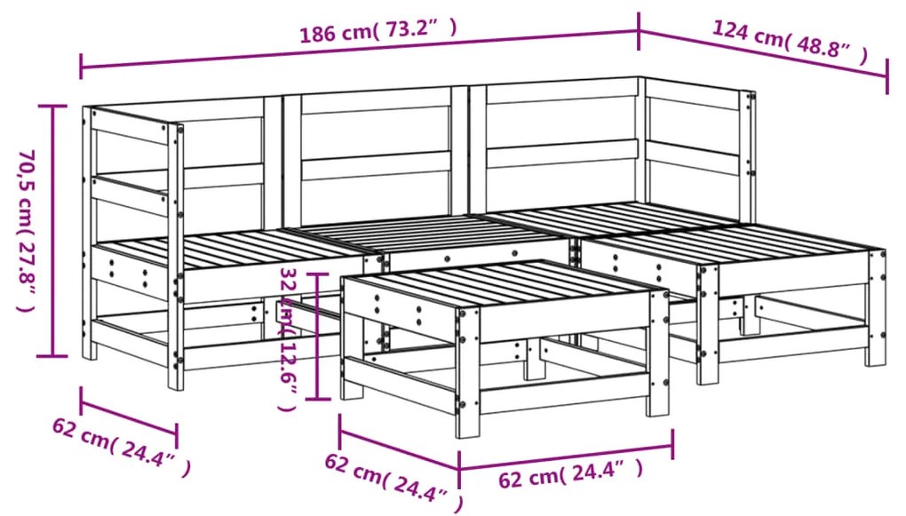 Set Salotto da Giardino 5 pz Bianco in Legno Massello di Pino