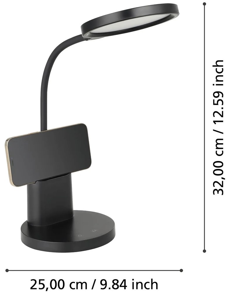 Lampada Da Tavolo Minimal Brolini Policarbonato Nero Luce Led Integrato 2,1W