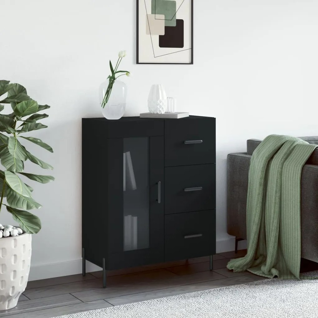 Credenza Nera 69,5x34x90 Cm İn Legno Multistrato /