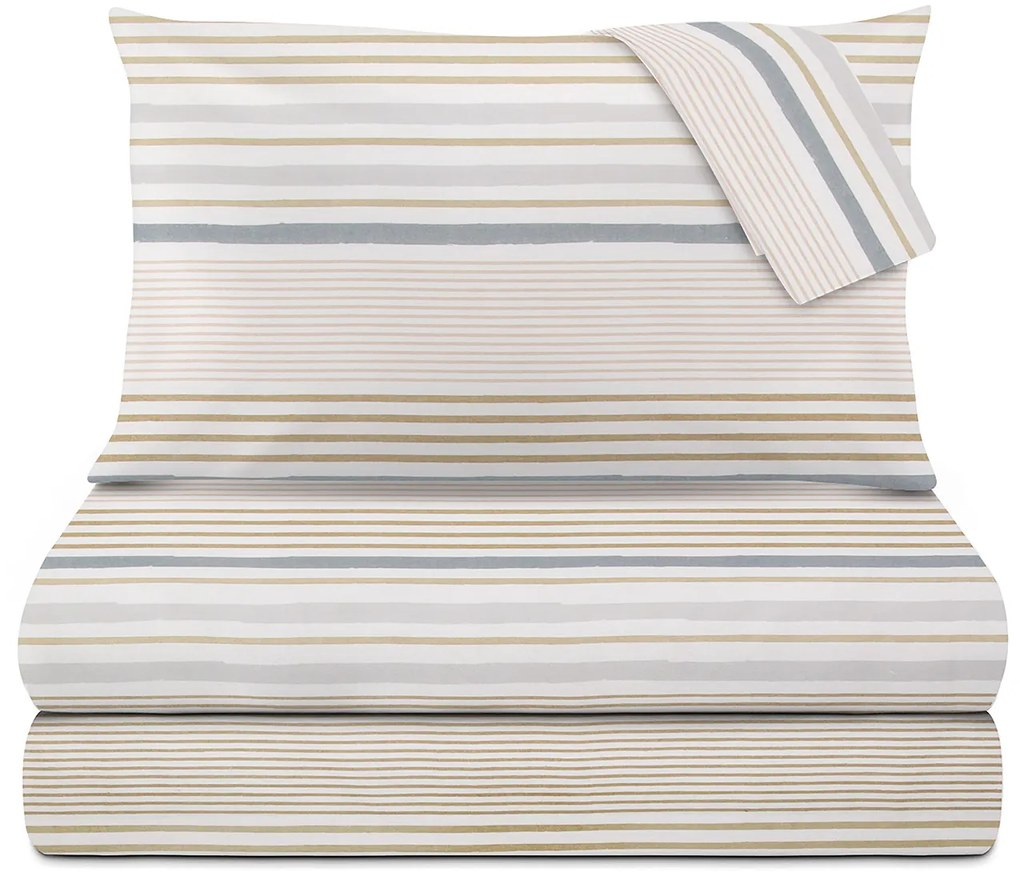 Completo letto matrimoniale righe beige grigie