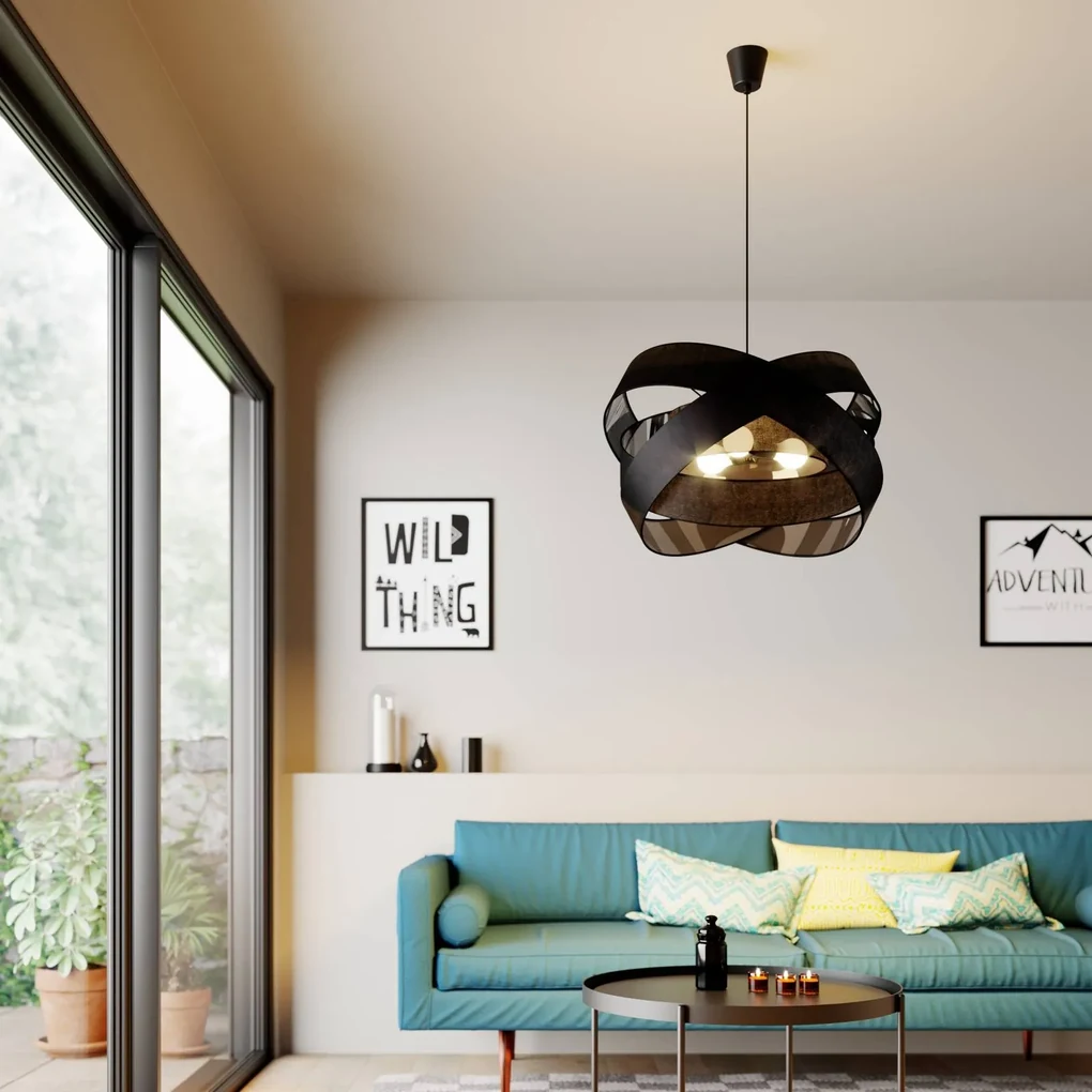 Lindby lampada a sospensione Simaria, nero, tessuto, Ø 60 cm, E27