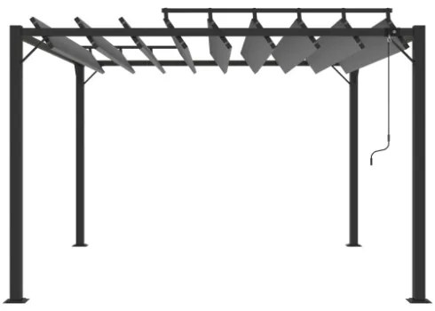 Gazebo con Tetto a Lamelle 3x3 m in Tessuto Antracite/Alluminio