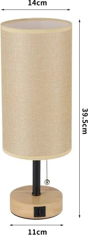 Brilagi - Lampada da tavolo con porta USB TABLON 1xE27/25W/230V rovere/nero/beige
