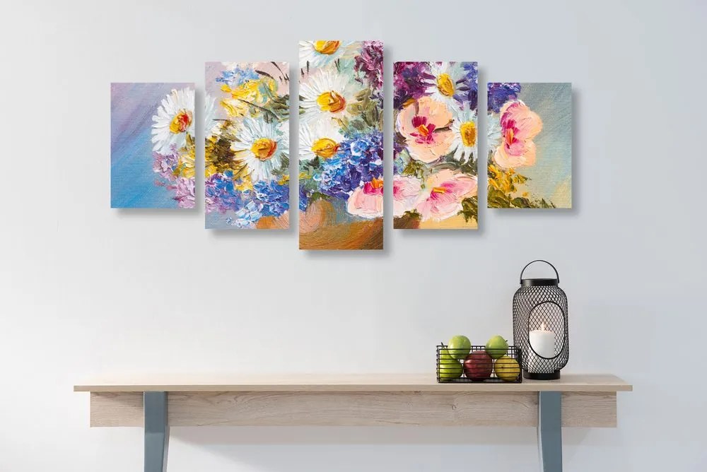 Quadri 5 pezzi – Pittura a olio di fiori estivi