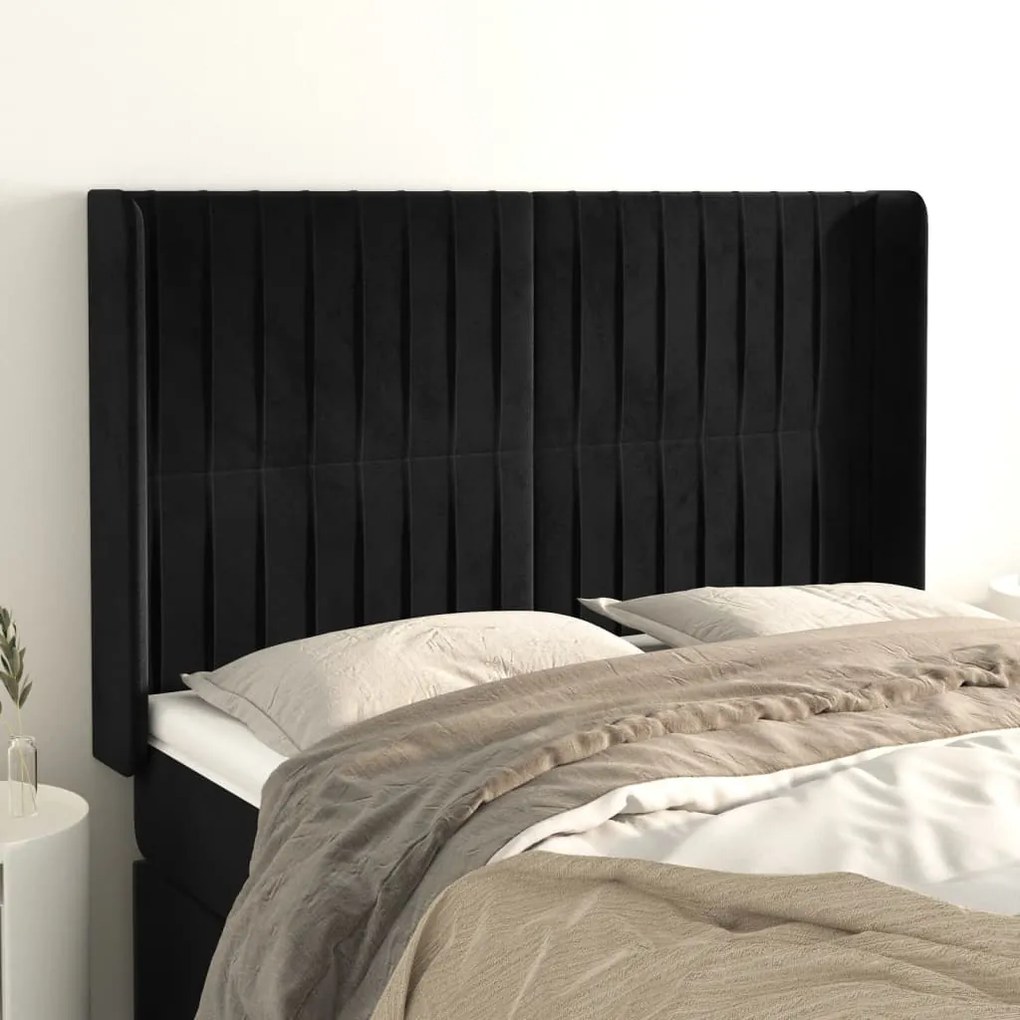 Testiera Ad Orecchio Nera 147x16x118/128 Cm İn Velluto /