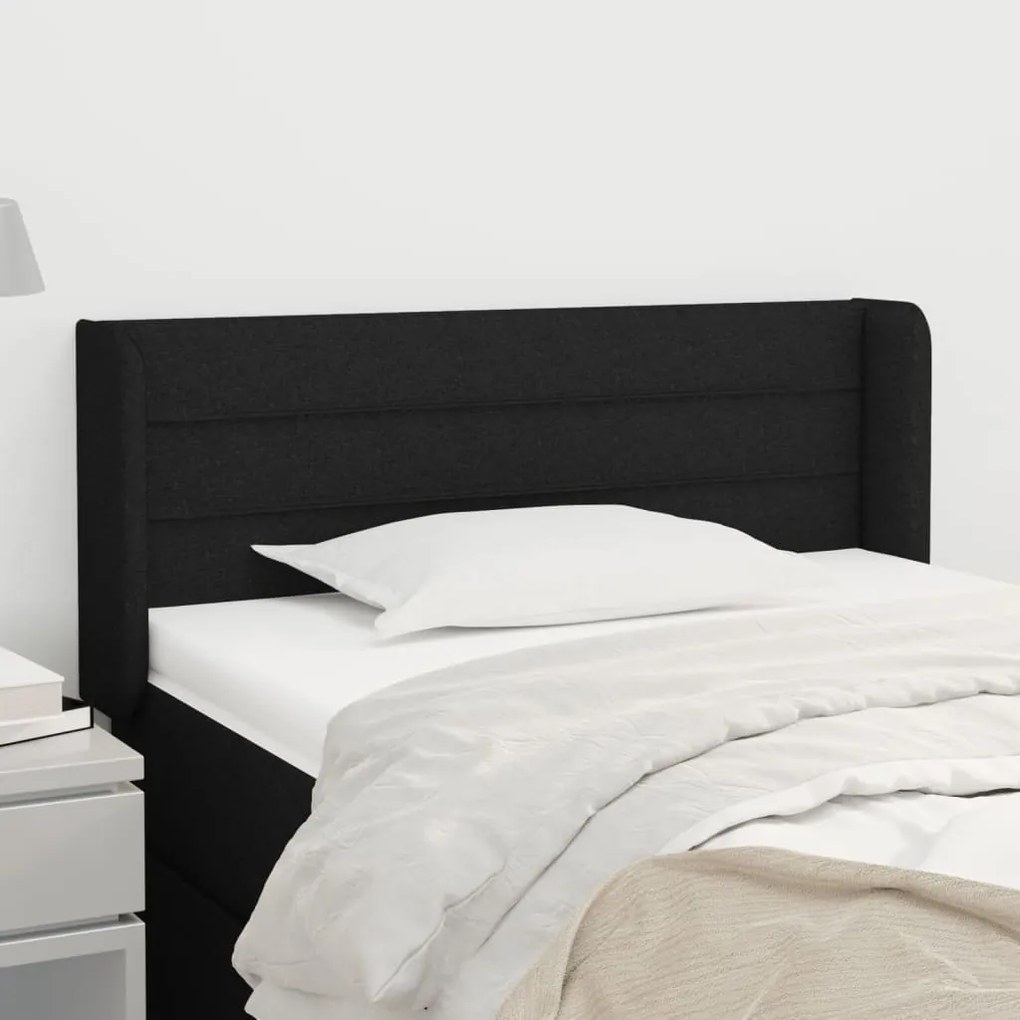 Testiera Ad Orecchio Nera 83x16x78/88 Cm İn Tessuto /