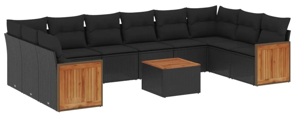 Set Divani da Giardino 11 pz con Cuscini in Polyrattan Nero