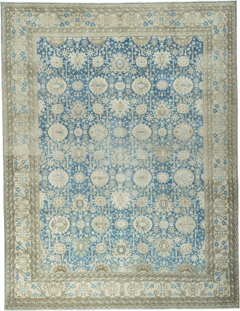Tabriz Tappeto 380x290 Blu (Iran) Annodato A Mano