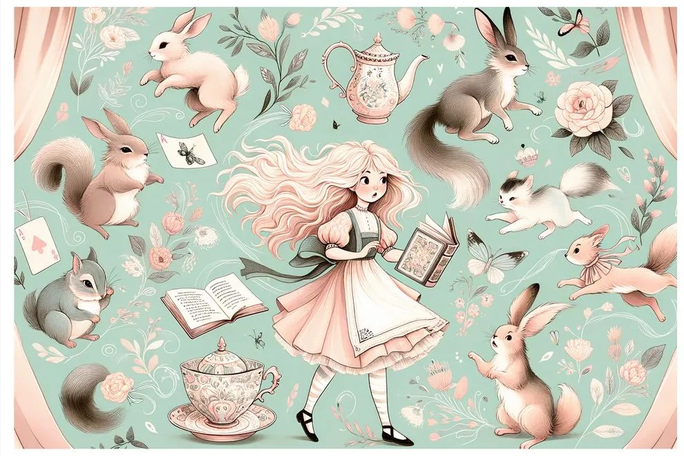 Quadro su tela – Ragazza magica e coniglietti