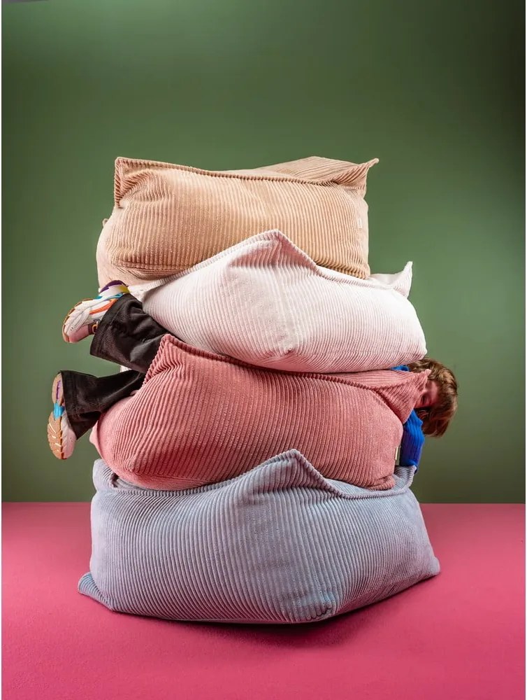 Pouf a sacco per bambini rosa con rivestimento in velluto a coste Square – Wigiwama