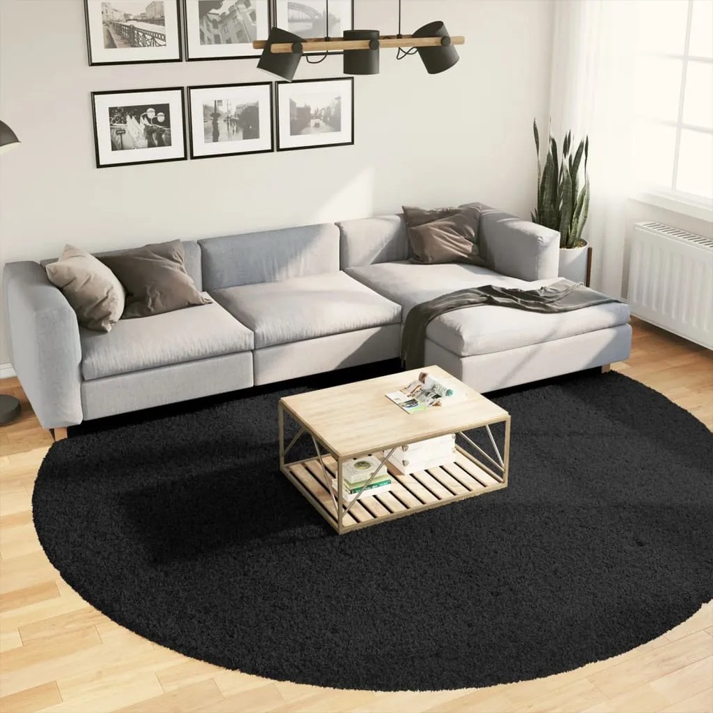 Tappeto Shaggy Pamplona A Pelo Lungo Moderno Nero Ø 280 Cm /