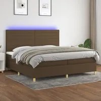 Letto a Molle Materasso e LED Marronescuro 200x200cm in Tessuto 3135544