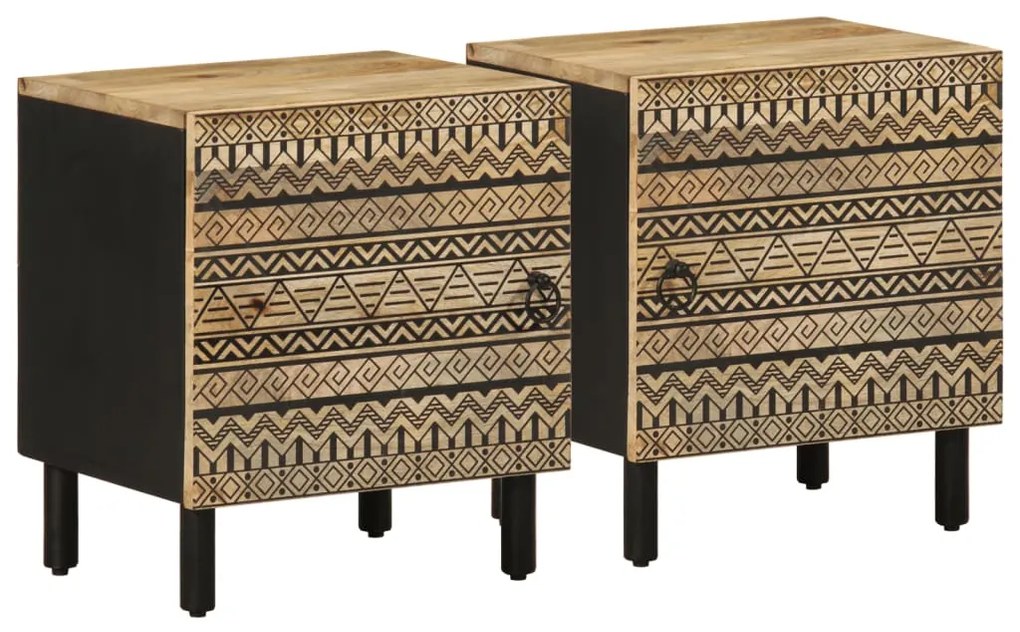 Comodini 2pz Neri 40x33,5x46 Cm Legno Massello Mango Grezzo /