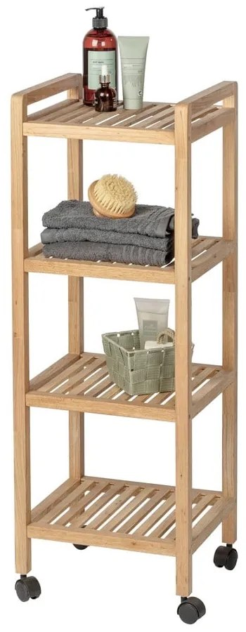 Scaffale da bagno in legno di noce con tre ripiani e ruote 35x97 cm Norway - Wenko