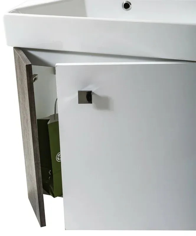 Mobile bagno sospeso salvaspazio 55 cm bianco e grigio cemento con specchio Strada