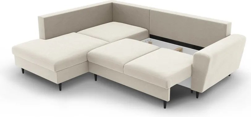 Divano angolare beige allungabile e con contenitore (con penisola a sinistra/a L) con rivestimento in velluto Kyoto – Cosmopolitan Design