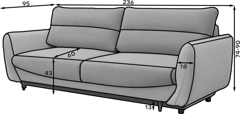Divano nero allungabile/con contenitore e rivestimento in ciniglia 236 cm Silva – ELTAP