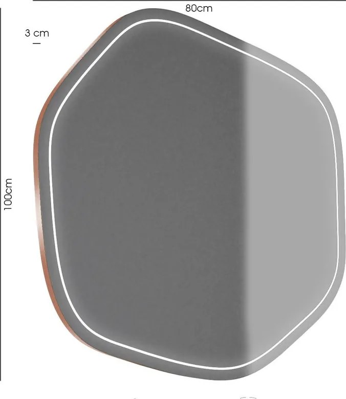 Specchio Lumiere con luce 100x90 cm rame