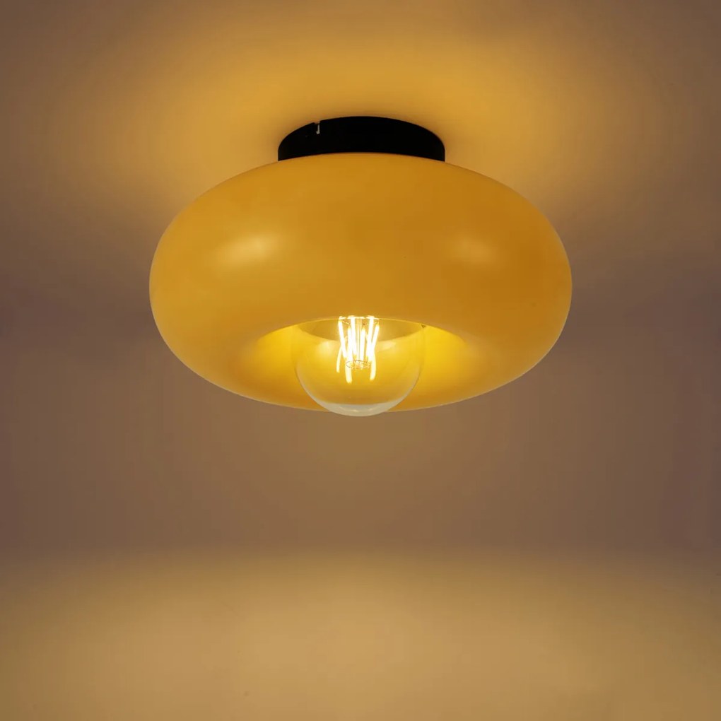 Plafoniera retrò nera con vetro giallo 30cm - Glaze