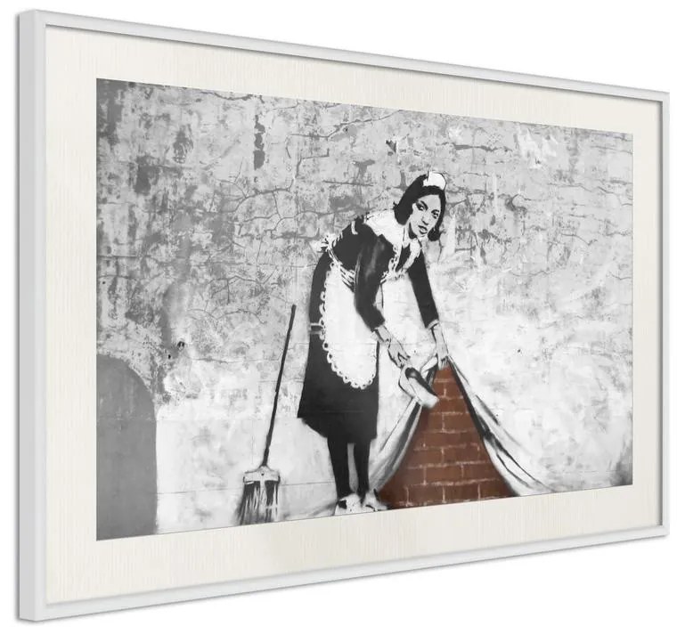 Poster  Banksy: Sweep it Under the Carpet  Cornice Quadri Cornice nera con pass-partout, Larghezza x Altezza Home decor 30x20