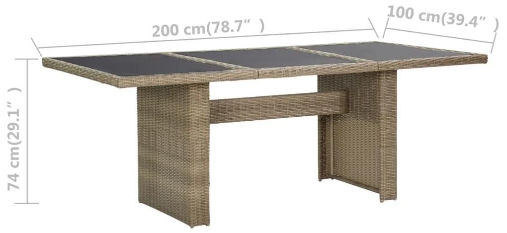 Tavolo da Giardino Marrone 200x100x74 cm in Vetro e Polyrattan