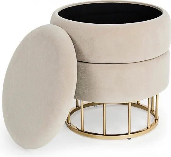 Sgabello Contenitore Pavlina Beige Imbottito in Tessuto effetto Velluto...