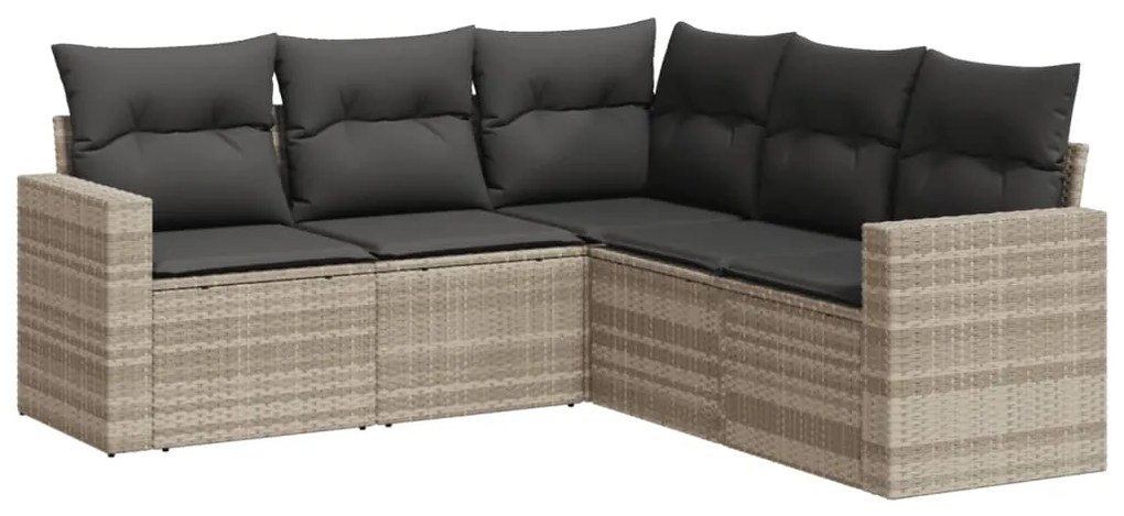 Set divano da giardino 5pz con cuscini grigio chiaro polyrattan