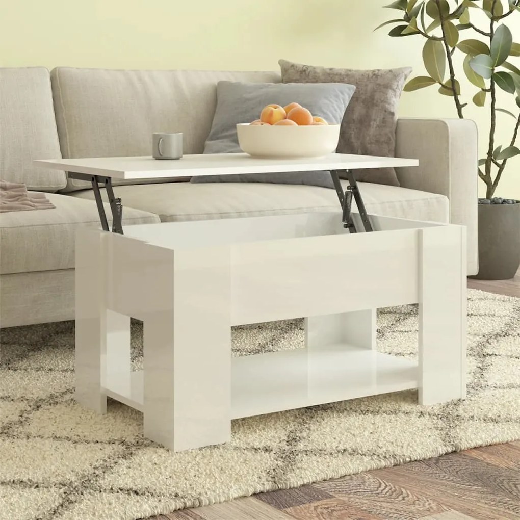 Tavolino Salotto Bianco Lucido 79x49x41 Cm İn Legno Multistrato /